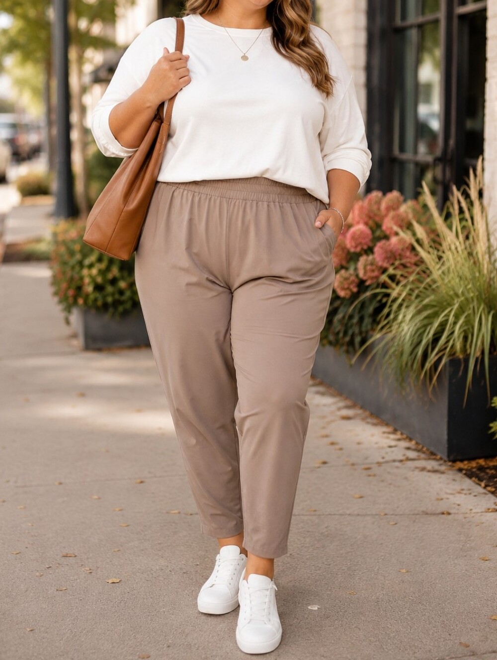 NWT Active Zone Plus Size Taupe Relaxed Tapered Pull-On Pants Elastic Waist